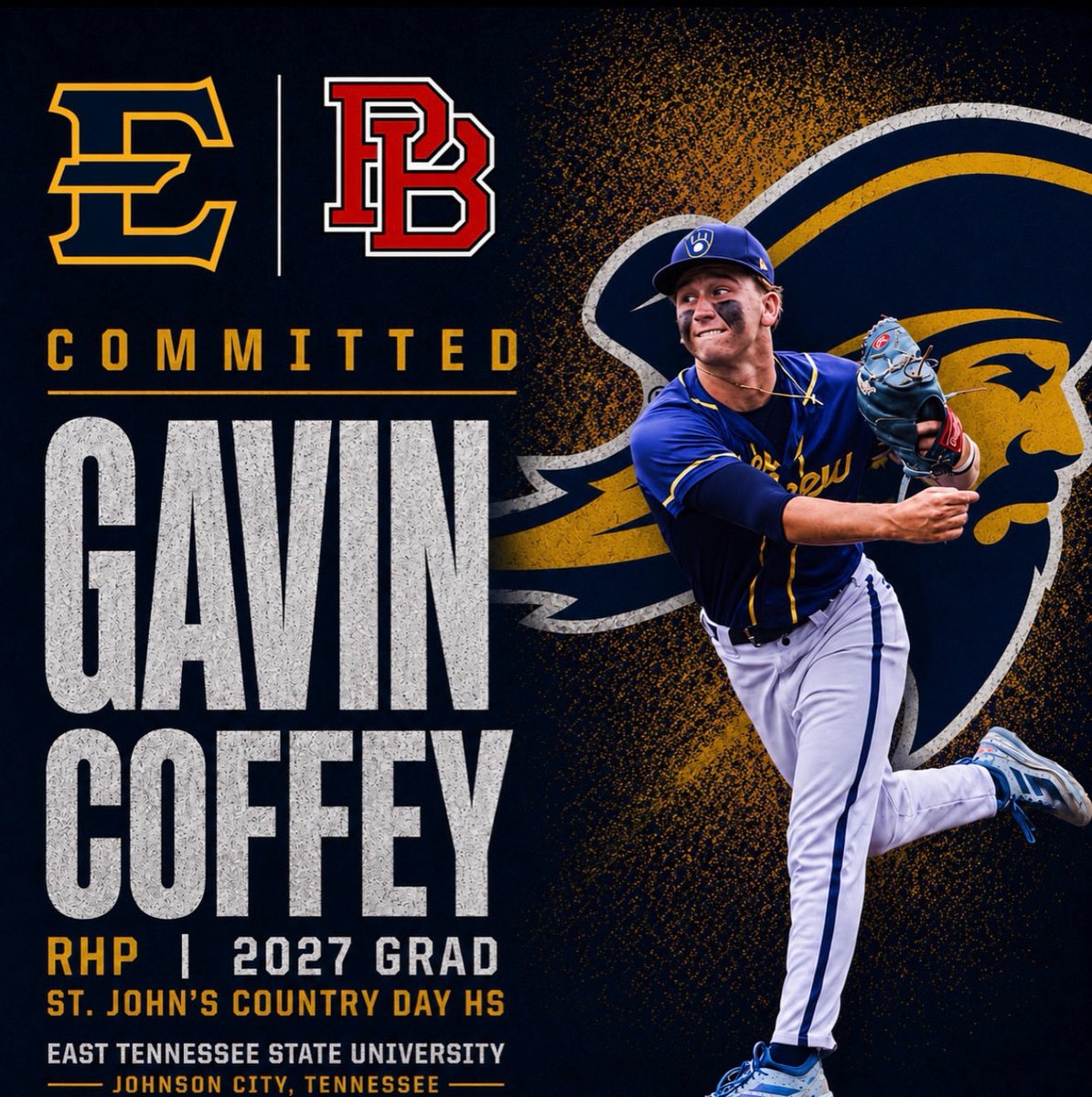 Performance_X2's tweet photo. Congratulations to ‘27 RHP Gavin Coffey (St. John’s Country Day HS) of Performance Baseball 2027/Milwaukee Brewers Scout Team on his commitment to East Tennessee State University #PB #Performance #X2 #BrewCrew

@GavinCoffey013 https://t.co/Wi045LyUqh