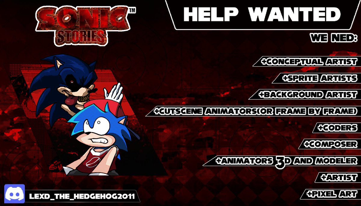 SONICSTORIes201's tweet photo. We need help. If you can help us with this project, that would be excellent. Please contact us via the Discord server name mentioned in the poster. 

#fridaynightfunkin
#FNF
#execommunity
#sonicexefnf
#exe
#youready

El proyecto también es español https://t.co/xHgQnAw0pj