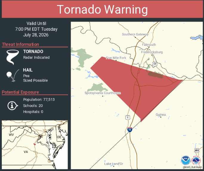Daviddakuma's tweet photo. Tornado Warning including Spotsylvania County, VA until 7:00 PM EDT https://t.co/E5VuAKhbpI