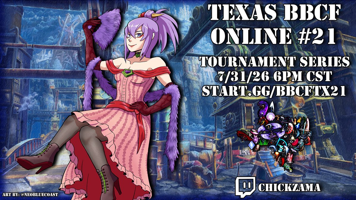 Chickzama's tweet photo. ⭐️Things are heating up!⭐️
TX BBCF Online #21 is on 7/31!
Come compete in the online local!

Signups for the tournament are open to all Texas players &amp; are live till 5:30pm!

📋 https://t.co/O33GDEYa9u
💸 https://t.co/7PwV1eCUOx
📺 https://t.co/BdH90Mcxrt

#TXBBCF #BBCF https://t.co/HfKsvgl8hh