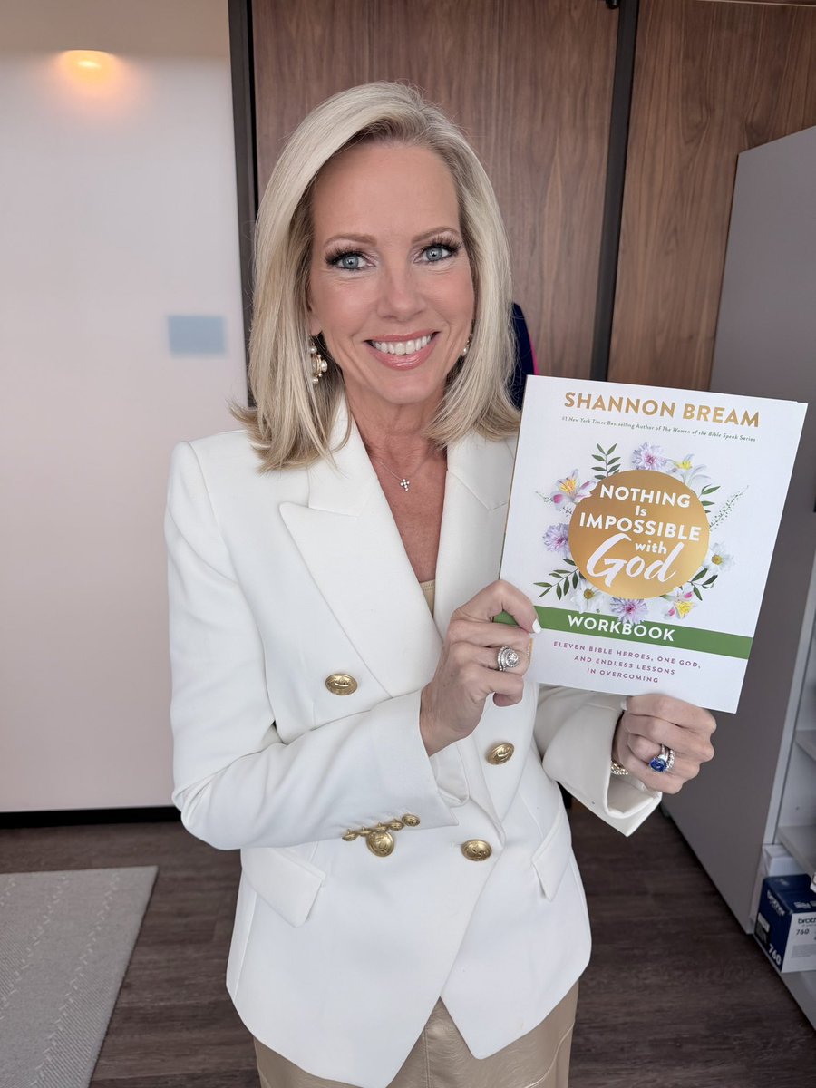 ShannonBream's tweet photo. Friends, today's the day! 🎉

The Nothing Is Impossible with God Workbook is officially here!

I've walked through some impossible-feeling seasons myself. And what I know for sure is this: God never leaves your side.

In these pages, you'll meet eleven Bible heroes who faced impossible odds and overcame—Gideon, Moses, Joseph, Daniel, Elijah, and more. 

Each lesson invites you to Reflect, Connect, Reveal, and Pray—simple steps to help you see His hand in your own story.

Whatever you're carrying today, take heart. Nothing you face is bigger than our God.

Grab your copy now wherever you like to buy books, and let's grow in faith together!
