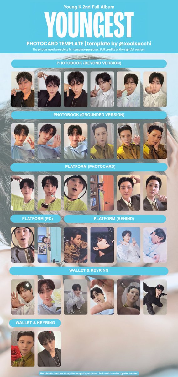 xoalsacchi's tweet photo. YoungK 2nd Full Album YOUNGEST Album Photocard Template

[COMPLETE]

DAY6 YoungK PC photocard template list 데이식스 영케이 강영현 앨범 포토카드 포카 목록 교환 양도 デイシックス ヨンケイ トレカ

#DAY6 #데이식스
@day6official
#YoungK #영케이
#YOUNGEST
#Shut_The_Door https://t.co/8DaNWlJ466