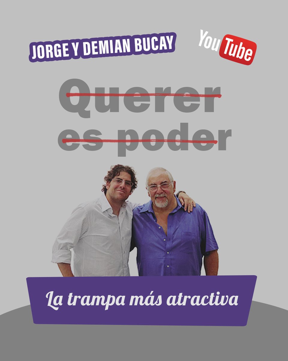 BucayDemian's tweet photo. ▶ Jorge y Demián Bucay - La trampa más atractiva ◀

Hoy se escucha la frase "Querer es poder", y la gente encuentra una pseudo tranquilidad refugiándose en ella. Esto, para nosotros, es preocupante.

🌏 https://t.co/0YFLMQU7qV
🎥 YouTube: Canal Bucay Oficial

#bucay https://t.co/zZfH2aYGha