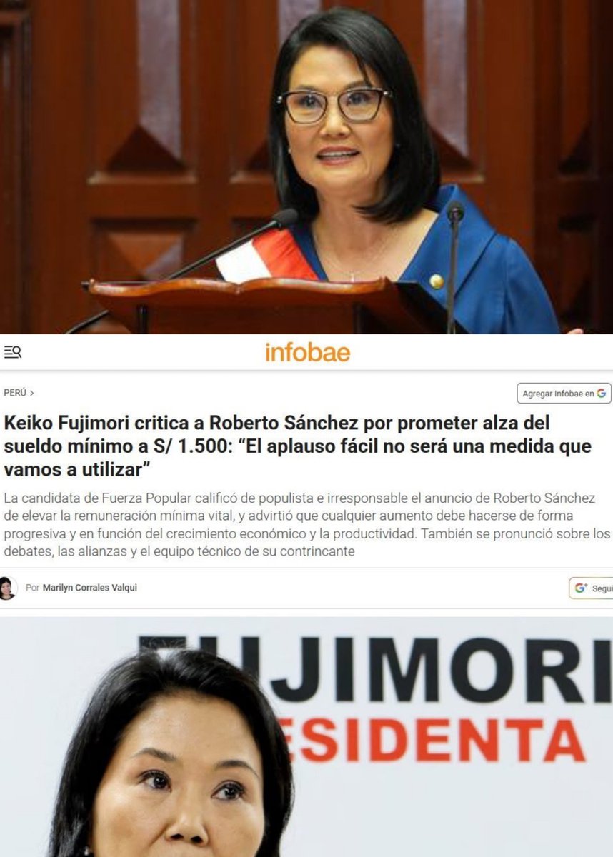 Liberfach0's tweet photo. Para que no digan que soy exagerado, Keiko criticó a Roberto Sánchez por su propuesta de aumentar el salario mínimo a S/1500, hasta lo llamó "populista", pero ahora como presidenta dice que va aumentar el salario mínimo a S/1,300. ¿Eso no es populista?, así empezamos mal 👎🏽 https://t.co/VLwYZCMKJ4