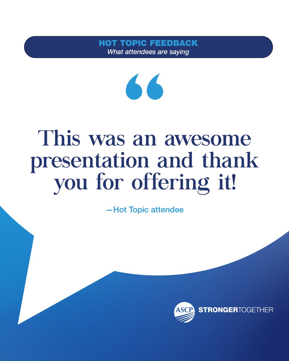 ASCP_Chicago's tweet photo. Have you heard? The 2026 ASCP Member Hot Topics Survey is still open until July 31! 🎉

If you're on the fence about whether you should fill out the survey, see what your peers have to say after attending the Roundtables we curated based on the feedback received from previous Member Hot Topics surveys. Tell us about the resources that would make a difference for your career goals: https://t.co/D2ytucfIX1

#HotTopicSurvey #ASCPMember #memberfeedback #surveyparticipation #Roundtables
