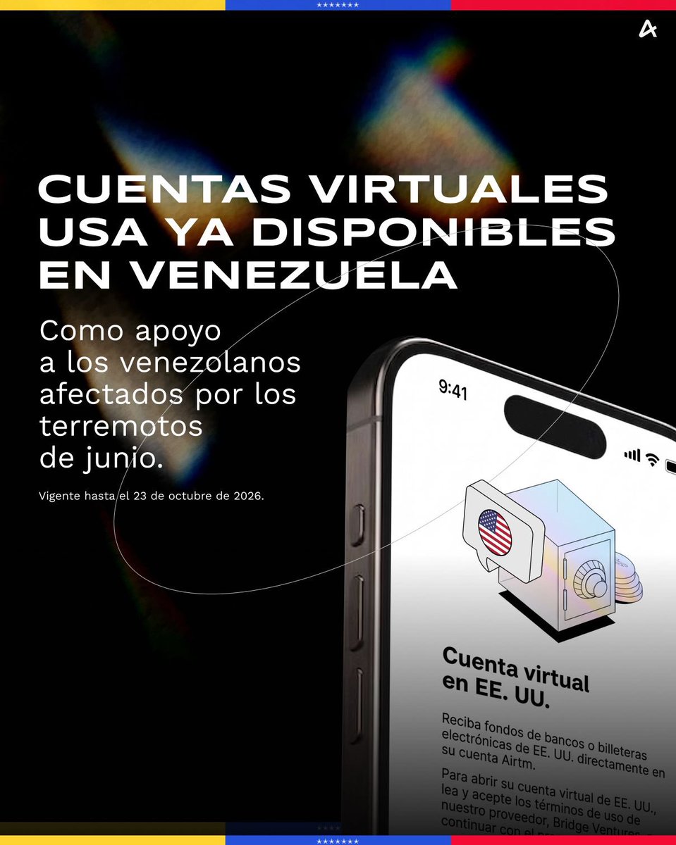 estendenciavzl's tweet photo. Recuerden que Airtm habilitó las cuentas virtuales de USA para venezolanos como apoyo a los afectados por los terremotos. 

Si te encuentras recibiendo ayuda desde el exterior esta opción puede ser muy útil. https://t.co/DSgm7dZY9z