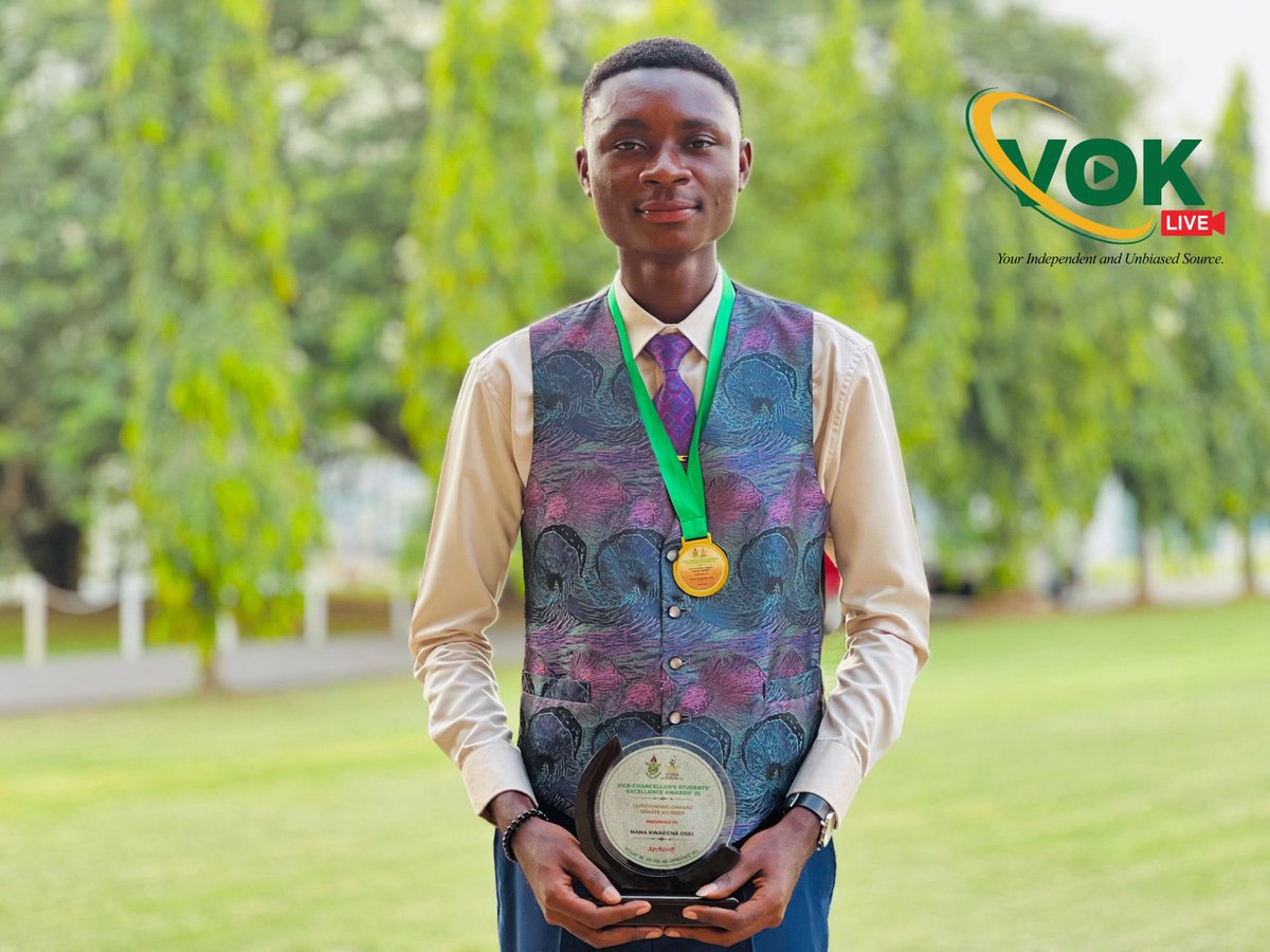Thevokofficial's tweet photo. Andy Elorm🧠🧠

✅ Overall Best third-year KNUST student, 2025 with a CWA of 87.11. ⭐🥇
✅Overall Best fourth-year KNUST student, 2026 with a CWA of 86.80 in Sociology. ⭐🥇

A back-to-back win for the Nicholas Saintly boys! 
A legacy that will forever remain!
A bragging right that will stand the test of time! 
Up Santaclautian! Stand up to honor!

Stay tuned✅ | #VOKLive
