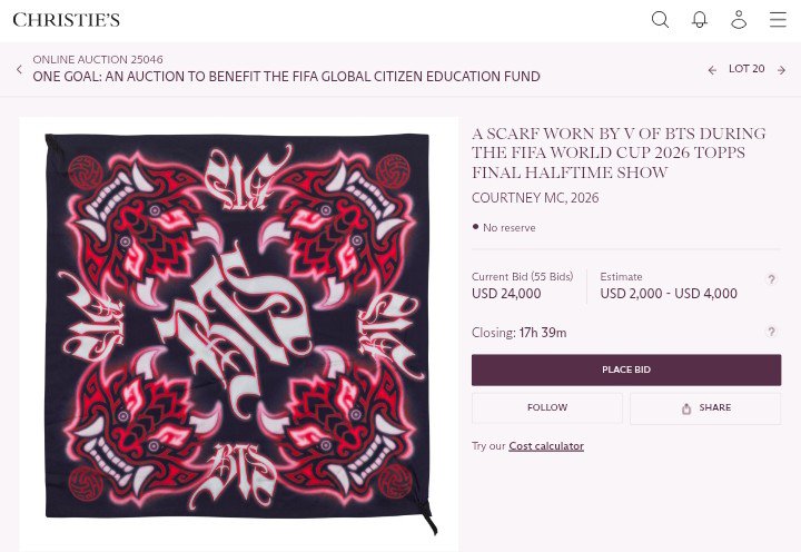 vstreamph's tweet photo. $24,000 current bid for V's scarf. https://t.co/pHk7aJhxV4