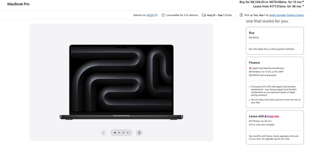 mikeglover's tweet photo. @mweinbach 250x24 is $6k. When I went to just buy it, it gave me 36 month lease option for $177 or to buy it for $8,149. Could be a good deal if you use it to make you more money and not just "games and stuff". https://t.co/FcQYiVVfxn
