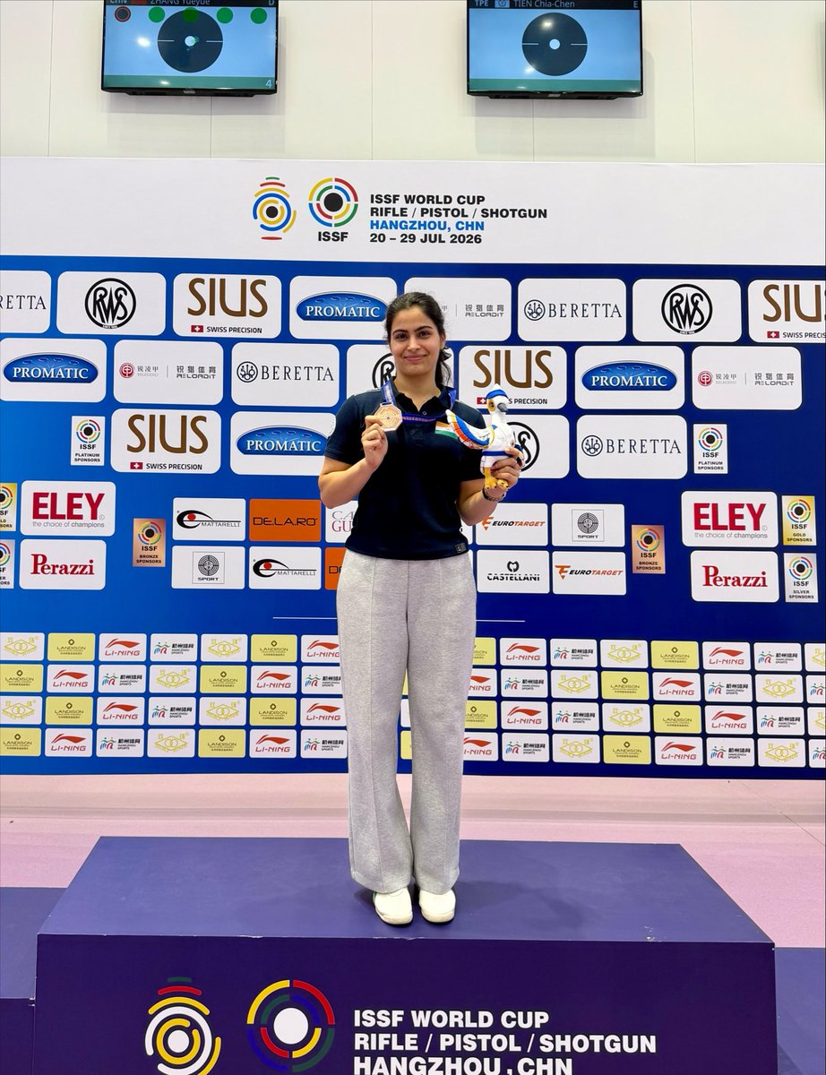 realmanubhaker's tweet photo. Another bronze. 🥉

I have mixed feelings about this one. I’m happy that I was able to improve my performance, but at the same time, I know I could have done better.
What makes me happy is seeing that the hard work is showing. There’s still plenty of room for improvement, and that’s what keeps me motivated. 
One step at a time. 🇮🇳
Major thanks to my team, my family, and each one of you for the unwavering love and support, it means the world to me. 💟✨