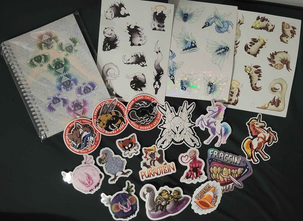 JocossiePlays's tweet photo. There was a hiccup in shipping &amp; delivery, but they've arrived! My reusable sticker book and stickers!
I'll be adding them to the shop after better photos and such.
#jocoart | #merch | #stickers | #destiny2fanart | #monsterhunterart | https://t.co/B0ERRWoPzO