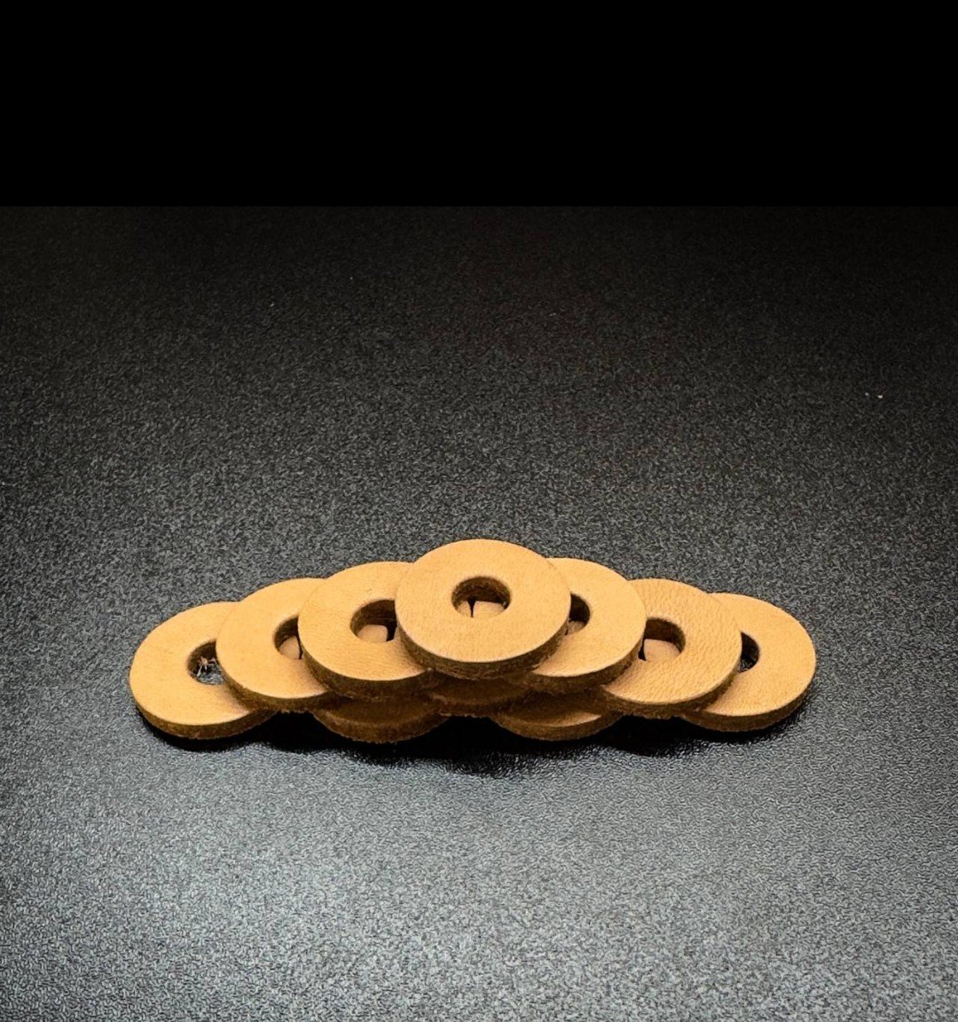 TwoWheelTrashWv's tweet photo. If you’ve ever had a gas tank mounting tab crack because of vibration from your frame, then you know just what we’re talking about.

Leather washers can do many things. - cushion parts, protect finishes, reduce noise and vibration - the list goes on.
@twowheeltrash.com https://t.co/EwcH6N4Yo0