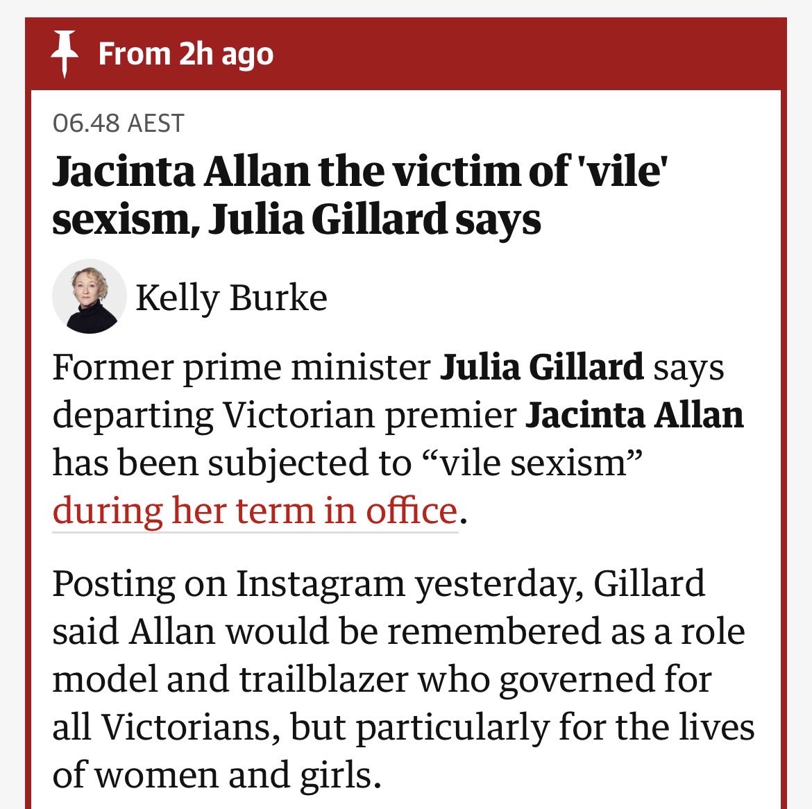 Melbourne_says's tweet photo. Julia Gillard is right. Jacinta Allan, just for being a woman, was subjected to vile sexism. Day in, day out. 

And for as long as we have the current media environment, women will never succeed in politics, unless you're a far right racist that is. https://t.co/78BuB7DwyK