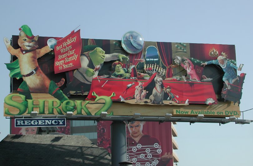 ShrekHistory's tweet photo. The only time I've seen it used was on this billboard promoting the home video release of the movie https://t.co/hr7pJpq5yF