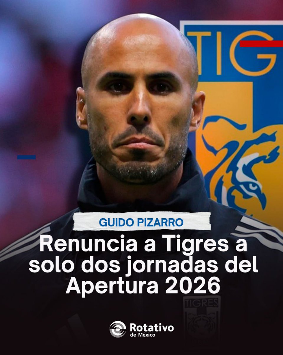 rotativodemex's tweet photo. 🚨 ¡Sorpresa en la Liga MX! Guido Pizarro renunció como director técnico de Tigres por motivos personales. El argentino aseguró que su decisión no fue por los resultados, sino por convicción sobre el proyecto. #Tigres #LigaMX #GuidoPizarro https://t.co/8NWN6ZjTBZ