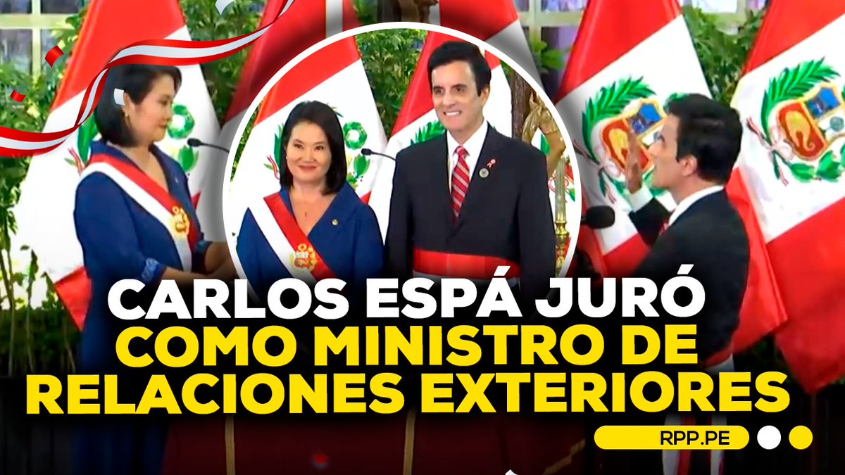 RPPNoticias's tweet photo. La presidenta de la República, Keiko Fujimori, tomó juramento a Carlos Espá como ministro de Relaciones Exteriores.

👉https://t.co/3Yo2tc40x6
#FiestasPatriasXRPP https://t.co/odmxkLqZOb