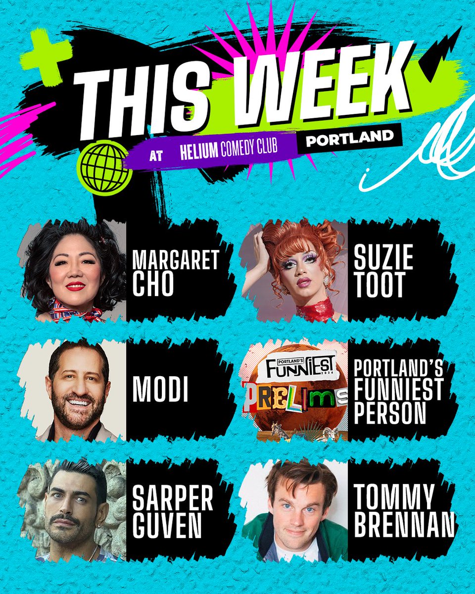 HeliumComedyPdx's tweet photo. This Week at Helium | Funniest, Suzie Toot, Nathan Macintosh, Modi, Jeremiah Watkins, Sarper Guven, Tommy Brennan, Kirsten Michelle Cills, + Margaret Cho! 
Get your tickets now: https://t.co/zuwU6OCG02 https://t.co/YANfaXcV8Q