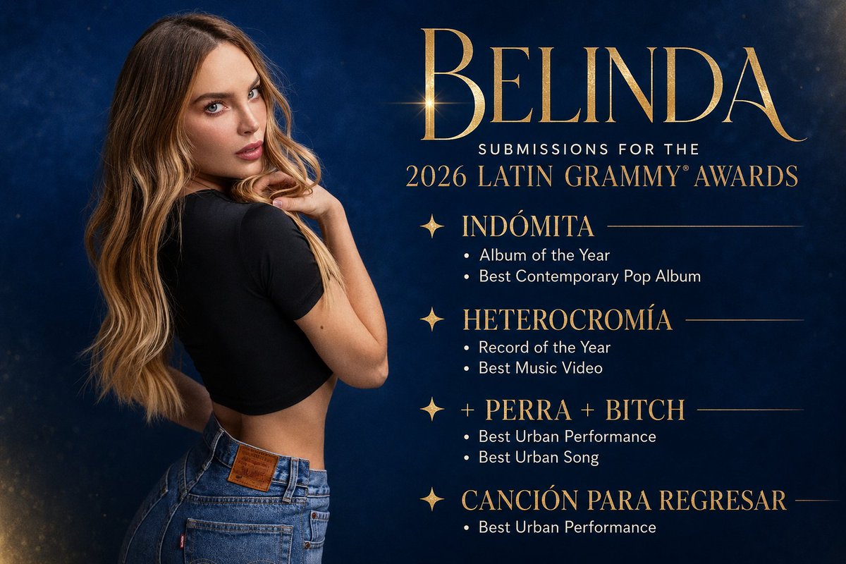 belinda__stats's tweet photo. Belinda submitted a total of 4 projects across 6 categories for the 2026 Latin Grammy Awards.

— The official nominations will be announced on September 16th. https://t.co/zDudwkwUQ3