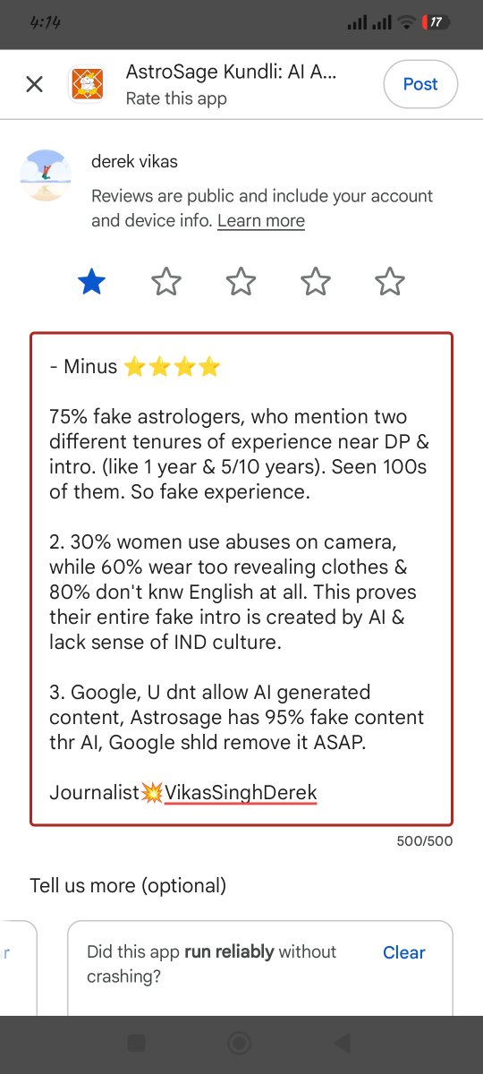 vikassinghderek's tweet photo. @Google @GooglePlay @AstroSageSays 

1. Hello Google, I have done my research, analysis, and conclusion about company AstroSage AI and also shared my reviews on Playstore. 

2. You should take this case seriously and save crores of Indians from falling prey to this scam, before it's too late.

3. Sharing the images below for your reference with proofs, bcoz it looks like a big fraud against religious Hindus with the help of your rival/enemy AI.
