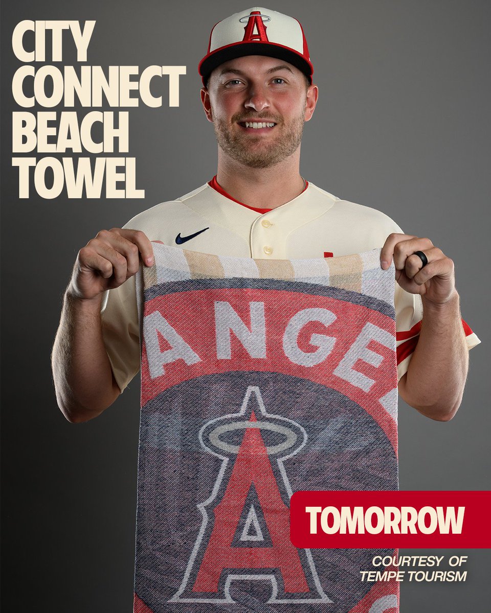 Angels's tweet photo. Beach day 🤝 the Big A 

Be one of the first 25,000 fans in attendance tomorrow and receive a City Connect Beach Towel, courtesy of Tempe Tourism!

More info: https://t.co/nAE6Pb23rf https://t.co/TgSXcq1Eyq