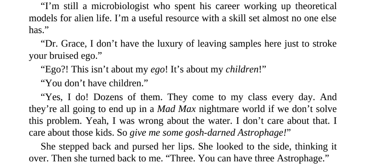 scenicmoonlight's tweet photo. Reminder that Grace didn't get those three dots because he'd convinced Stratt that he would be an asset to the project. He got them because while he was yelling about needing to do this for his children, she saw part of herself in him. She saw her undying love for humanity (1/2) https://t.co/I7mUEepnYs