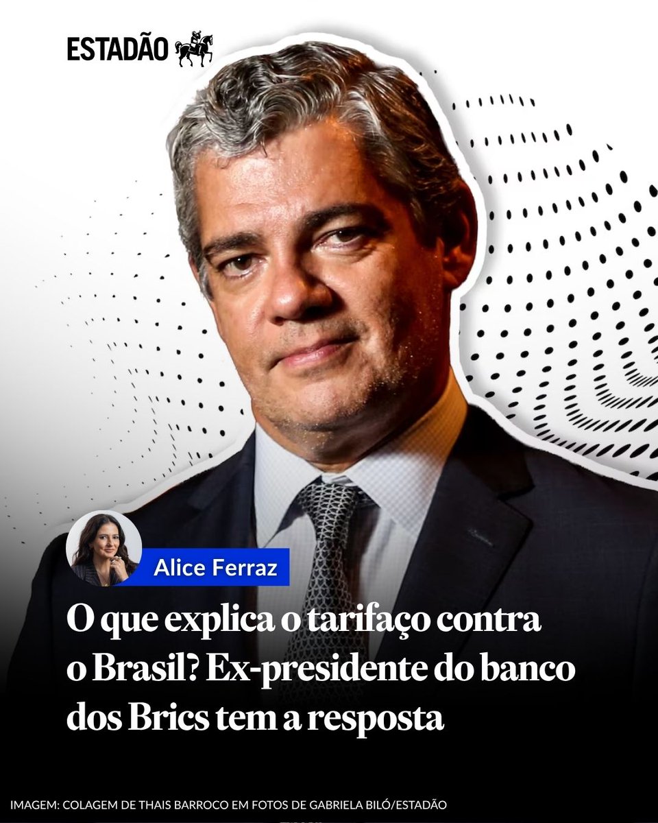Estadao's tweet photo. ALICE FERRAZ | O que explica o tarifaço de Trump contra o Brasil? Ex-presidente do banco dos Brics tem uma resposta > https://t.co/6HajQFpI5H 

Segundo ex-presidente do banco dos Brics, o Brasil combinou uma espécie de “morosidade e indiferença” em negociar com os EUA https://t.co/dRv4AUbES3