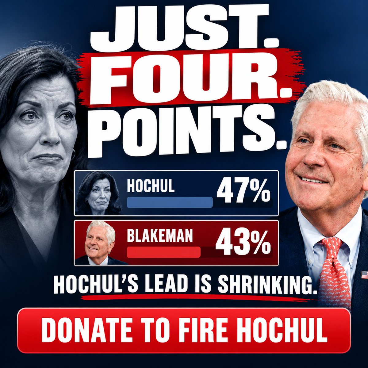 NassauExec's tweet photo. A new poll shows I'm just 4 points behind Kathy Hochul. If you're ready to fire the worst governor in America, chip in $5 today and help me finish this race strong.