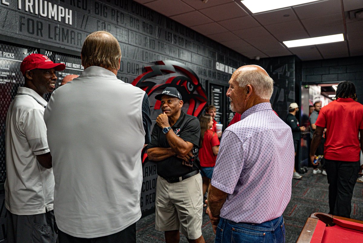 LamarFootball's tweet photo. Honored to have former players, key supporters of our program, and the media out for today’s unveiling of our new locker room.

#ALLIN | #PeckEmCards https://t.co/LSn3SYQp2V