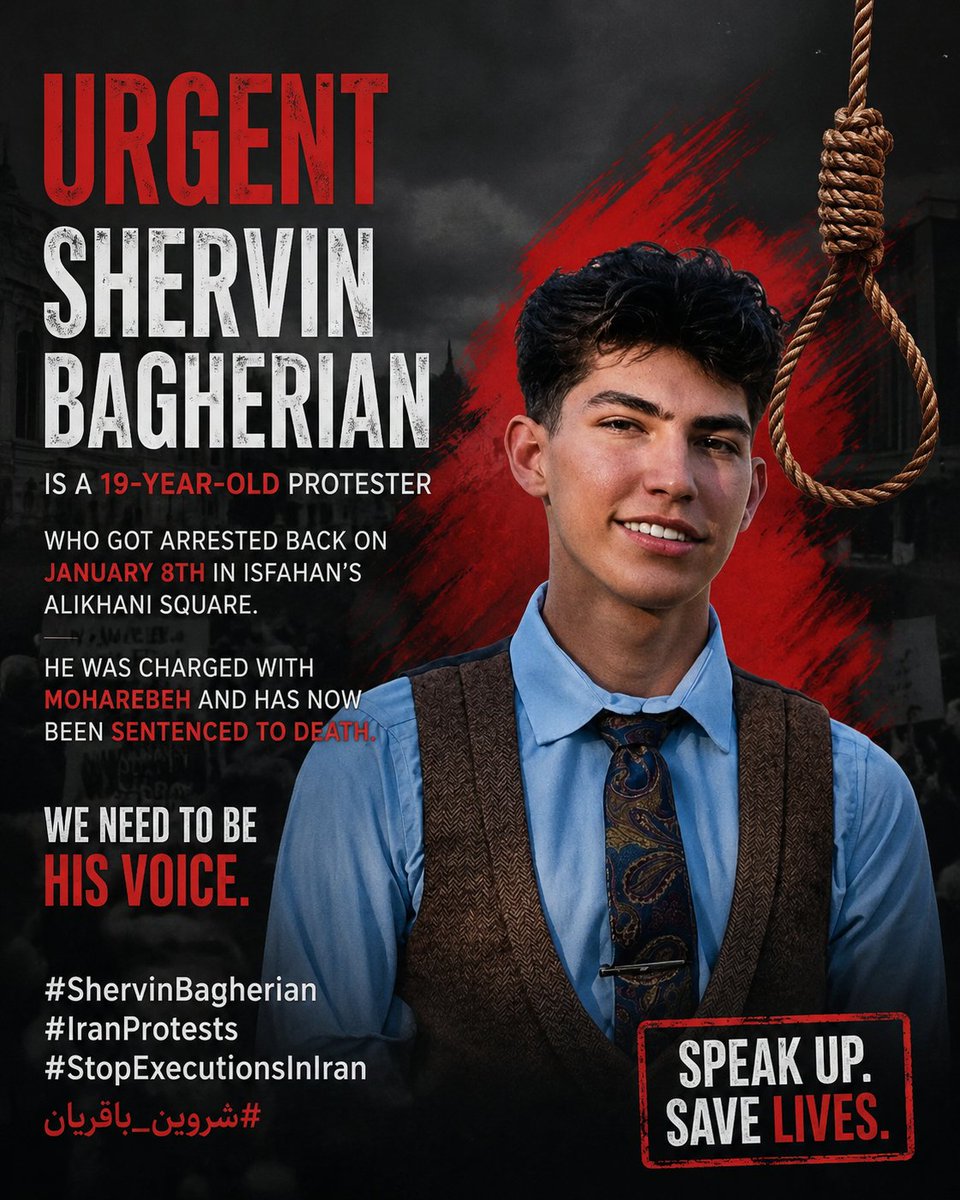 Mxryie's tweet photo. میدونی که من تا جون دارم به فکرتم؟ 

 #ShervinBagherian
He is 19 years old. He is someone's son, someone's brother, someone's loved one.
A life can not be brought back once it is taken.
#NoToExecution‌ #StopExecutionsInIran https://t.co/oskFBP1xTB