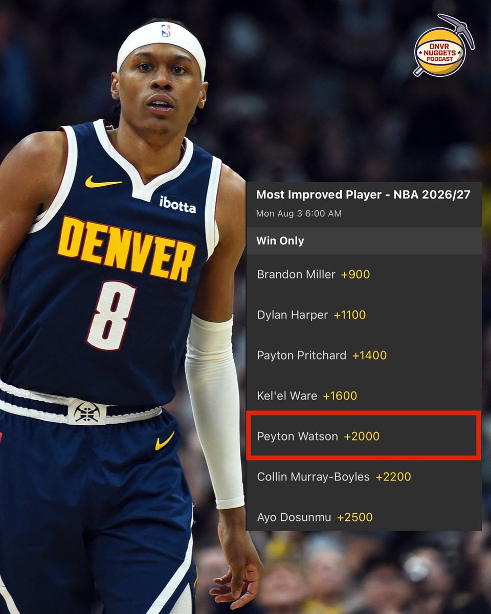DNVR_Nuggets's tweet photo. Peyton Watson has the 5th shortest odds for Most Improved Player @bet365_us 💰 https://t.co/WrXMR0DqHv