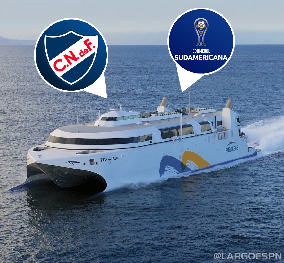 LARGOESPN's tweet photo. Curiosidade da Sul-Americana! 🚢🇺🇾

Para enfrentar o Tigre, pelo jogo de volta da Copa Sul-Americana, o Nacional do Uruguai optou por viajar de balsa até a Argentina.

A delegação utilizou o famoso Buquebus, que faz o trajeto entre Montevidéu e Buenos Aires em cerca de 2h45.

As duas cidades são separadas pelo Rio da Prata, tornando a viagem de barco uma alternativa rápida e prática.
