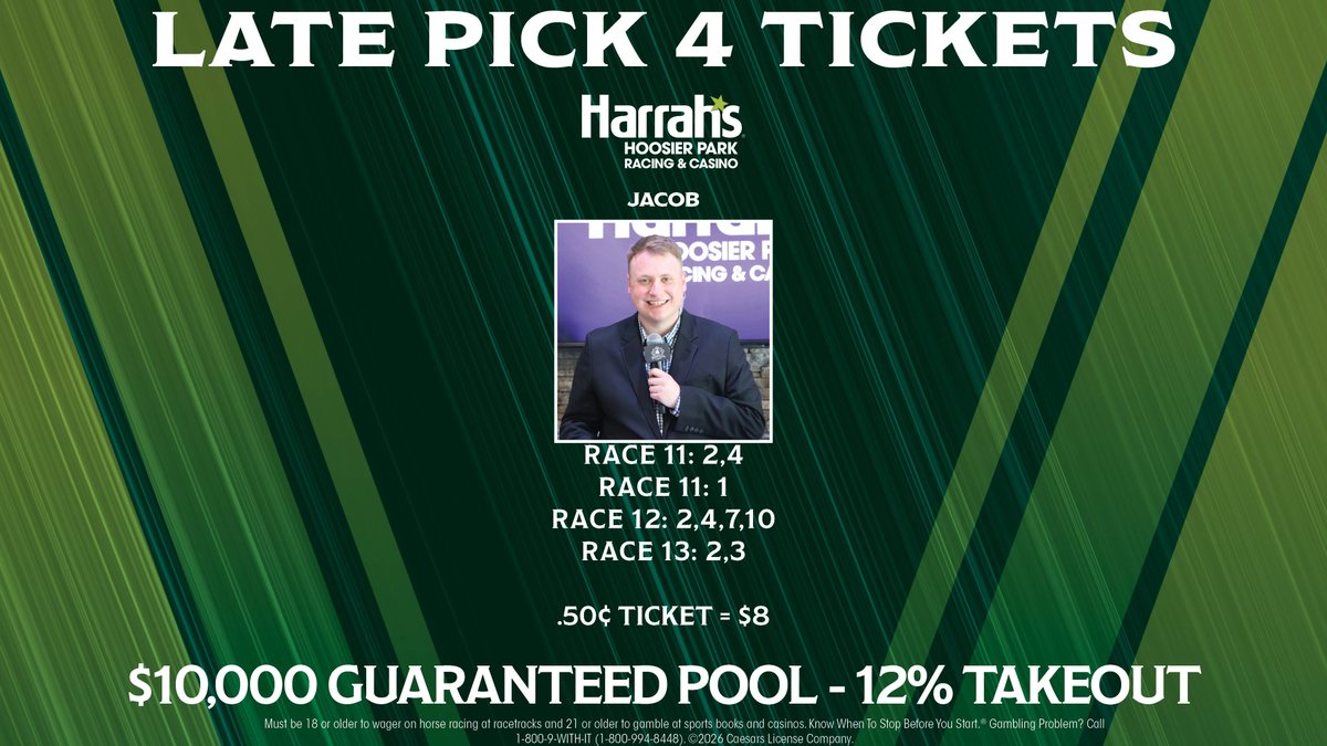 HoP_Racing's tweet photo. Here is @JRhein98's $10,000 GTD Late Pick 4 ticket! #PlayHP https://t.co/wUVZfNYrqt