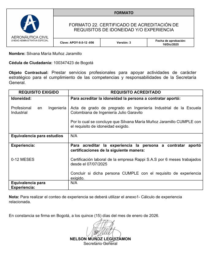 Danielbricen's tweet photo. El 17 de enero de 2026 la señora Silvana Maria Muñoz Jaramillo prima de Gabriela firmó contrato de prestación de servicios en la Aeronáutica Civil.

Otra feliz coincidencia.

De forma “extraña” la señora NO reportó a su prima en su declaración de conflictos de interés. https://t.co/b5yWbZJVSe