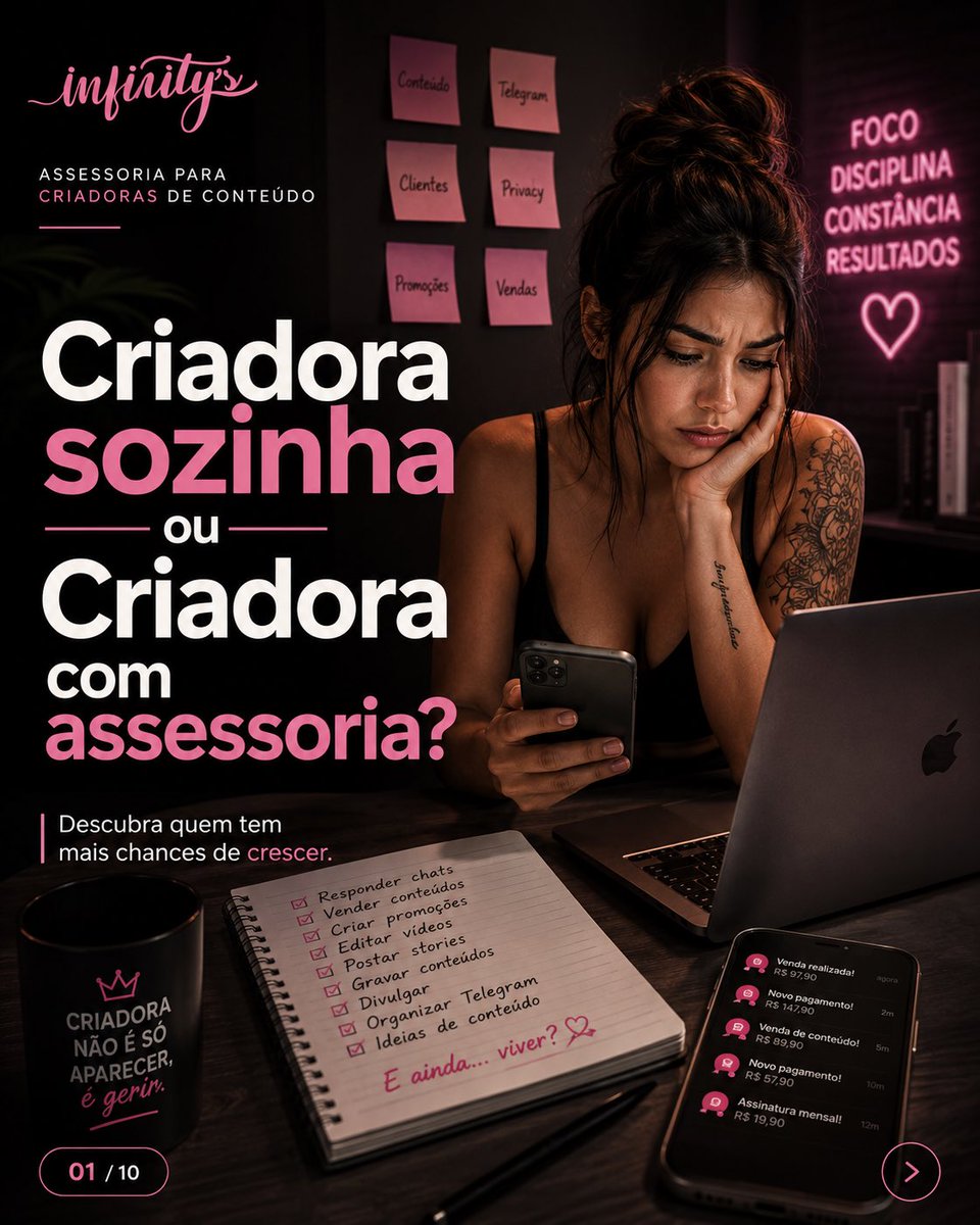 InfinitysFans's tweet photo. Ser criadora não é só gravar conteúdo. 👀

É responder chats, vender conteúdos, criar promoções, divulgar, organizar Telegram, editar vídeos, pensar em estratégias��� e ainda encontrar tempo para viver.

A diferença entre quem só produz e quem realmente cresce muitas vezes está na gestão.
https://t.co/EV0E62xnEX

#criadoradeconteudo #onlyfans #telegram