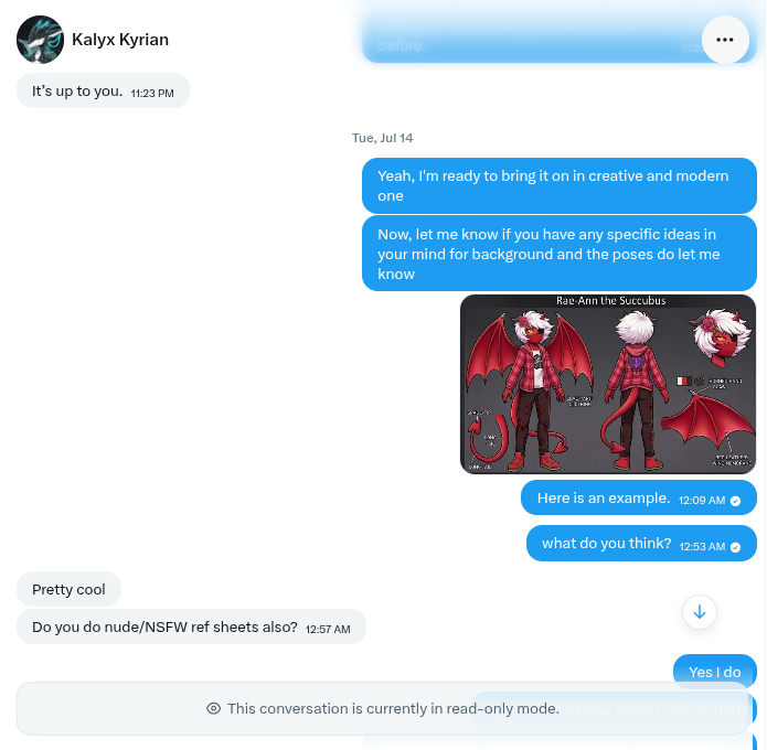 anilyabay's tweet photo. Hey Everyone, I'd like to tell everyone that this person here @KalyxKyrian Scammed me, we had a deal in which he asked for NSFW reference and he told me that he'll pay for it on the 24th, but just when I texted him about it he blocked. You guys can see the artwork in next post. https://t.co/rgvxZZoL80