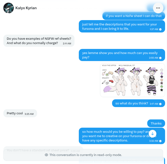 anilyabay's tweet photo. Hey Everyone, I'd like to tell everyone that this person here @KalyxKyrian Scammed me, we had a deal in which he asked for NSFW reference and he told me that he'll pay for it on the 24th, but just when I texted him about it he blocked. You guys can see the artwork in next post. https://t.co/rgvxZZoL80
