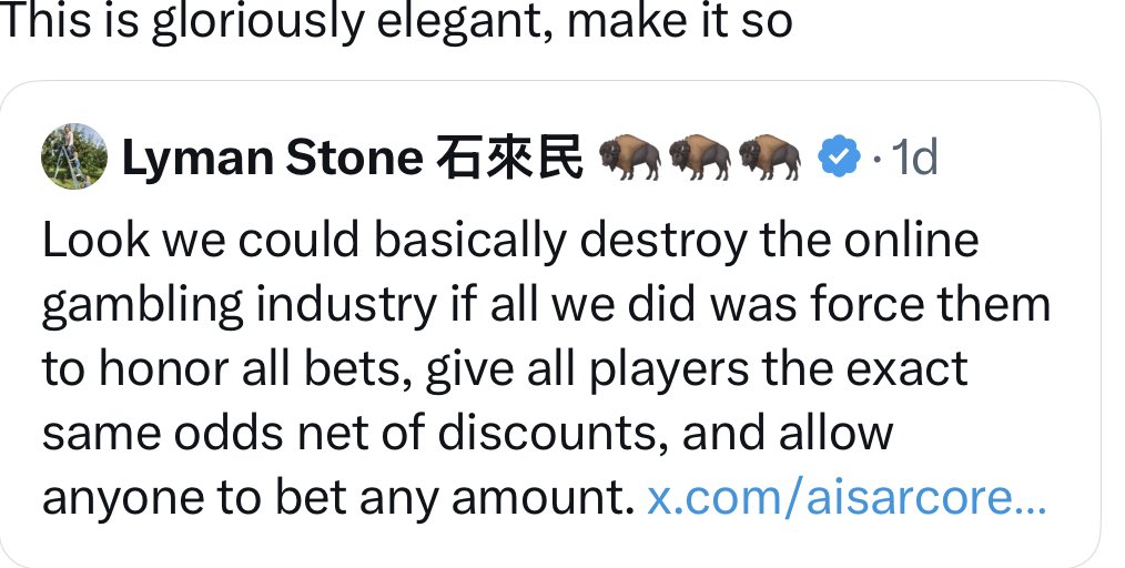 vtryan's tweet photo. If I didn’t think that it would just move offshore, I’d be all for it, especially with the couple of stories over the last 24 hours of the bookies welching on their bets. https://t.co/Mapx8hvIuq