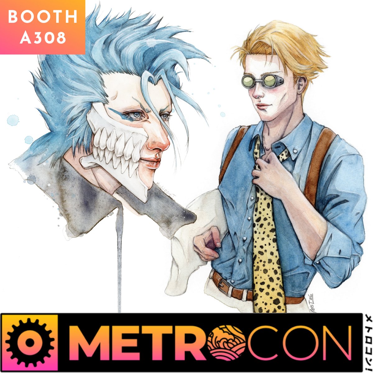 rabbitdmegan's tweet photo. my booth is A308 at MetroCon and i will have a new painting of nanami with me! he and grimmjow are voiced by the great david vincent. if you need a piece for him to sign, swing by! 🐰
•
•
•
•
•
#artist #watercolor #painting #hop2it #bleach #jujutsukaisen  #grimmjow #nanami https://t.co/ln0bYBtPgI