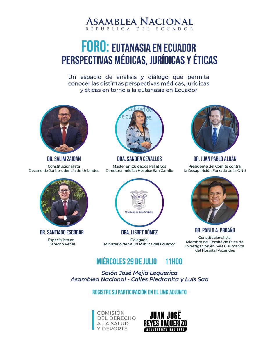 DerechoSaludAN's tweet photo. En el marco del tratamiento para segundo debate de la #LeyDeEutanasia, invitamos a la ciudadanía a participar mañana en el foro: Eutanasia en Ecuador: perspectivas médicas, jurídicas y éticas.

Link de inscripción: https://t.co/glQAiYHtqO https://t.co/ube3N1vajO