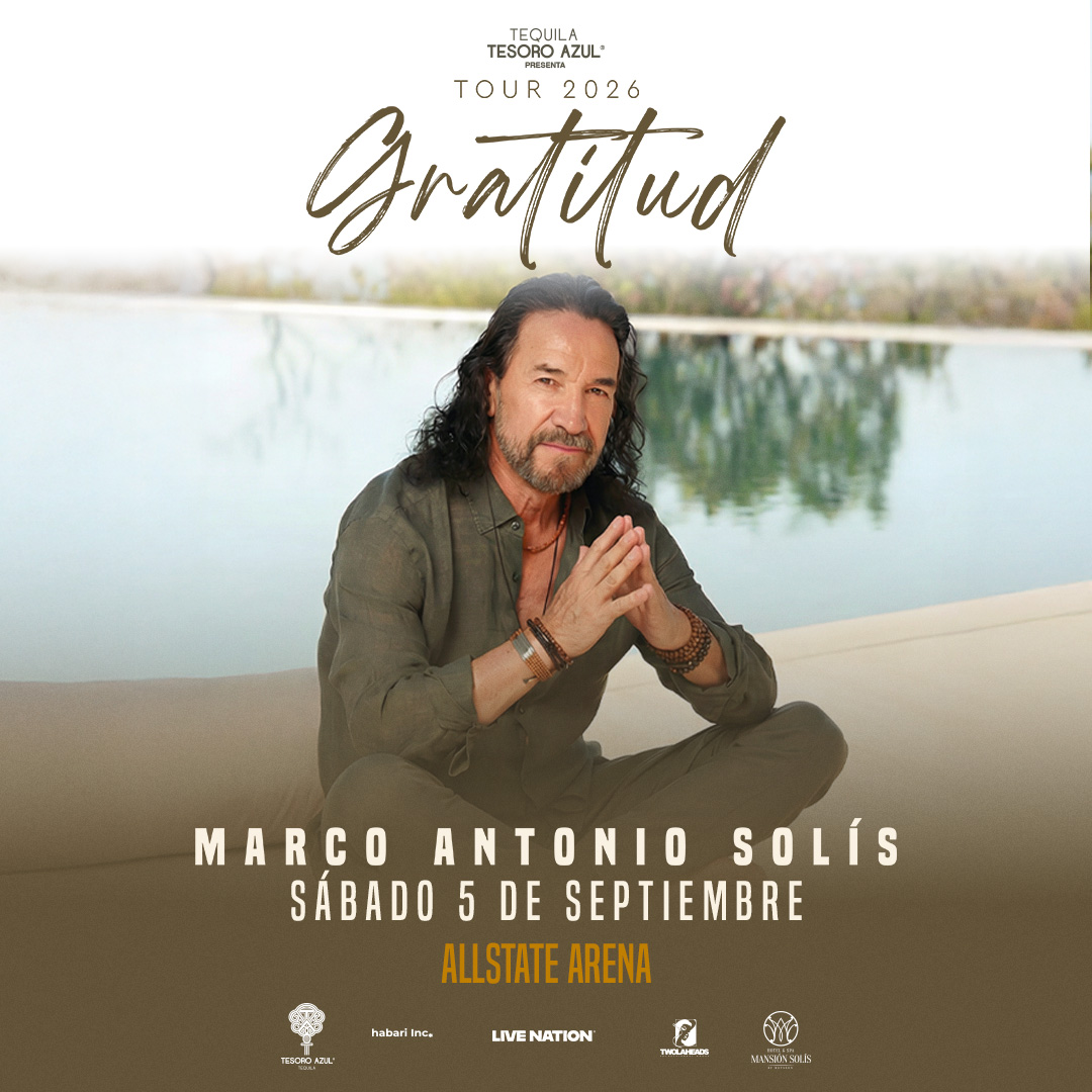 AllstateArena's tweet photo. 🎶 Marco Antonio Solís brings Tour Gratitud 2026 to Allstate Arena on Saturday, September 5! Get ready for an unforgettable night of classics, romance, and gratitude. ❤️✨ #MarcoAntonioSolis #TourGratitud #AllstateArena https://t.co/UYbqq5ROqk