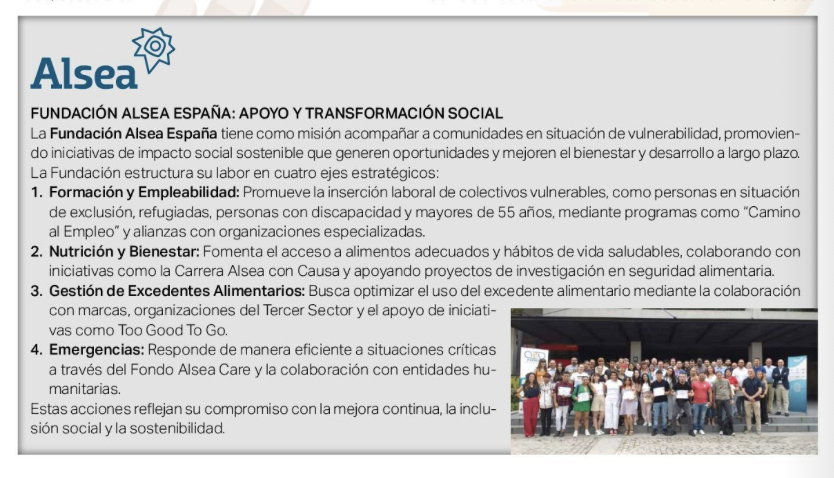 Corresponsables's tweet photo. Consulta la Buena Práctica Destacada de Fundación #Alsea España en el #21AnuarioCorresponsables 👉 https://t.co/olXL7q3lMx
🌍 En esta Buena Práctica Destacada, Fundación Alsea España se presenta como una organización comprometida con la transformación social, enfocada en acompañar a comunidades en situación de vulnerabilidad, promoviendo iniciativas de impacto social sostenible.
💙 La ficha destaca los cuatro ejes estratégicos de la Fundación:
Formación y Empleabilidad, con programas como "Camino al Empleo", dirigidos a colectivos vulnerables como personas con discapacidad y mayores de 55 años.
Nutrición y Bienestar, impulsando hábitos de vida saludables y colaborando con iniciativas como Carrera Alsea con Causa, que apoya proyectos de investigación en seguridad alimentaria.
Gestión de Excedentes Alimentarios, trabajando con marcas y organizaciones como Too Good To Go para optimizar el uso de los excedentes alimentarios.
Emergencias, a través del Fondo Alsea Care, para responder a situaciones críticas con la colaboración de entidades humanitarias.
📊 Entre los logros más destacados, la ficha resalta cómo la Fundación ha logrado generar impacto positivo a través de programas que no solo abordan las necesidades inmediatas, sino que también fomentan la inclusión social y la sostenibilidad a largo plazo.
✨ Este trabajo refleja cómo Fundación Alsea España sigue comprometida con la inclusión social y la creación de oportunidades para colectivos vulnerables, mejorando su bienestar y desarrollo.
#Corresponsables #21AnuarioCorresponsables #Sostenibilidad #ESG #FundaciónAlsea #ImpactoSocial #InclusionSocial #NutriciónYBienestar #ExcedentesAlimentarios #Emergencias