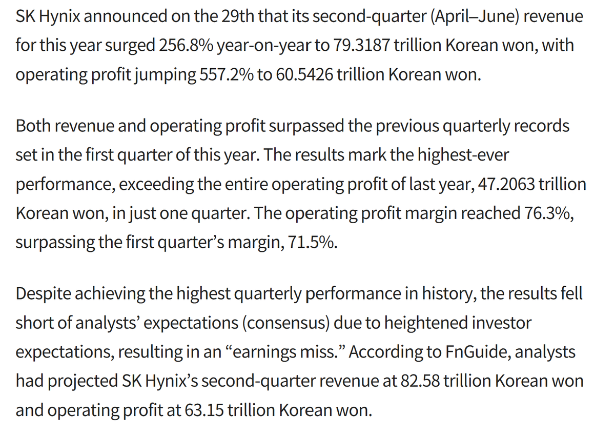 Mr_JMB's tweet photo. Meet SK Hynix, another Korean chip manufacturer like Samsung (LT). 

Third paragraph is mind-boggling. But also explains the up 500%  this year, down 33% this month pattern. even with operating profit up 557% it was *lower than expected*. https://t.co/6i9CQcJUc0