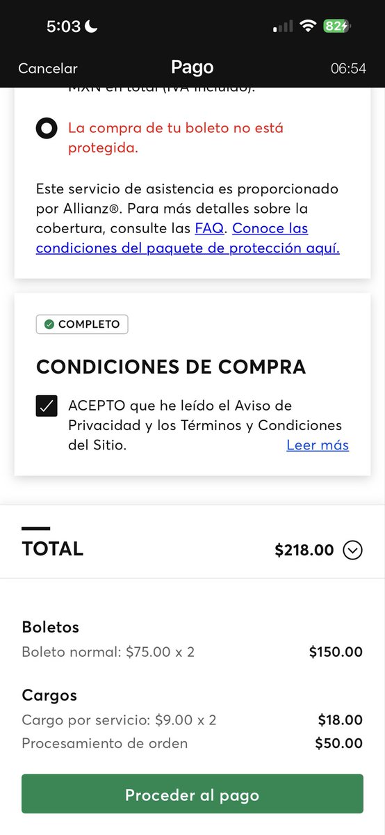 naomicesc's tweet photo. Wey como que $50 por “procesar la orden “ NO MAMEEEEN @Ticketmaster_Me  se puede hacer algo aquí @Profeco  ??? https://t.co/MUsYl2n8ra