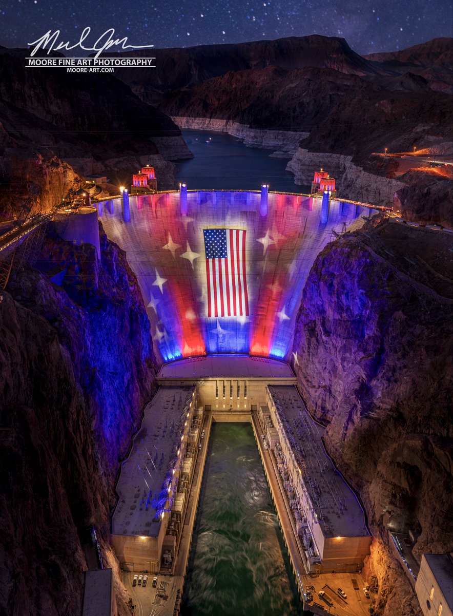 MichaelMooreLV's tweet photo. “USA 250th Celebration at Hoover Dam” and “USA 250th Celebration at Hoover Dam Vert”

Hoover Dam at night carries a different kind of power. The patriotic lighting transforms the structure into something monumental and reflective, where engineering, history, and atmosphere meet. https://t.co/HGfp6ZQ05Q