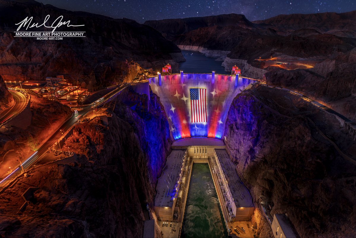 MichaelMooreLV's tweet photo. “USA 250th Celebration at Hoover Dam” and “USA 250th Celebration at Hoover Dam Vert”

Hoover Dam at night carries a different kind of power. The patriotic lighting transforms the structure into something monumental and reflective, where engineering, history, and atmosphere meet. https://t.co/HGfp6ZQ05Q