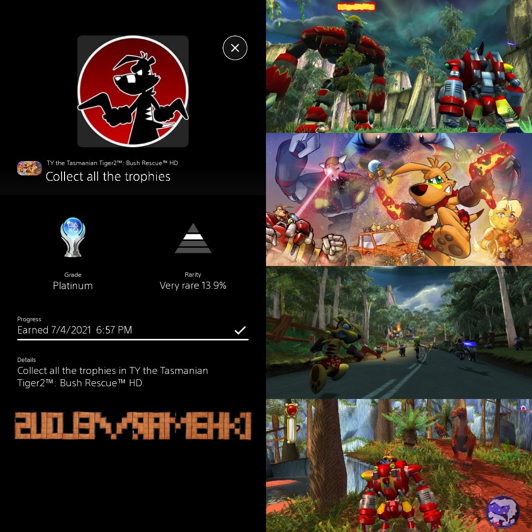 MarvelousMehki's tweet photo. Platinum #115 goes to TY 2: Bush Rescue!? A sequel that expands the scope with an interconnected world, complete with story/ side missions. While this should’ve failed, it surprised me with this being my favorite game from this series.

#PlayStationTrophy #TytheTasmanianTiger https://t.co/KMQ8fL3D2v