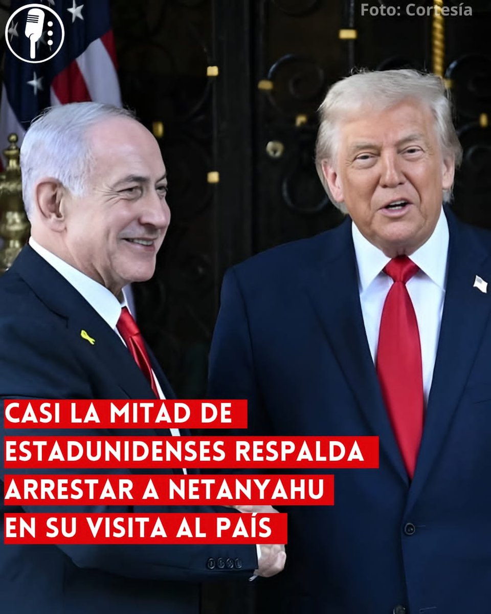 ReporterosMX_'s tweet photo. ⭕ OJO | CASI LA MITAD DE ESTADOUNIDENSES RESPALDA ARRESTAR A NETANYAHU EN SU VISITA AL PAÍS 

Encuesta de The Economist y YouGov revela que 49% de estadunidenses apoya el arresto de Netanyahu (@netanyahu) durante su visita al país, en medio de crecientes críticas por su papel en la guerra en Gaza. https://t.co/YQgpfKCaWR