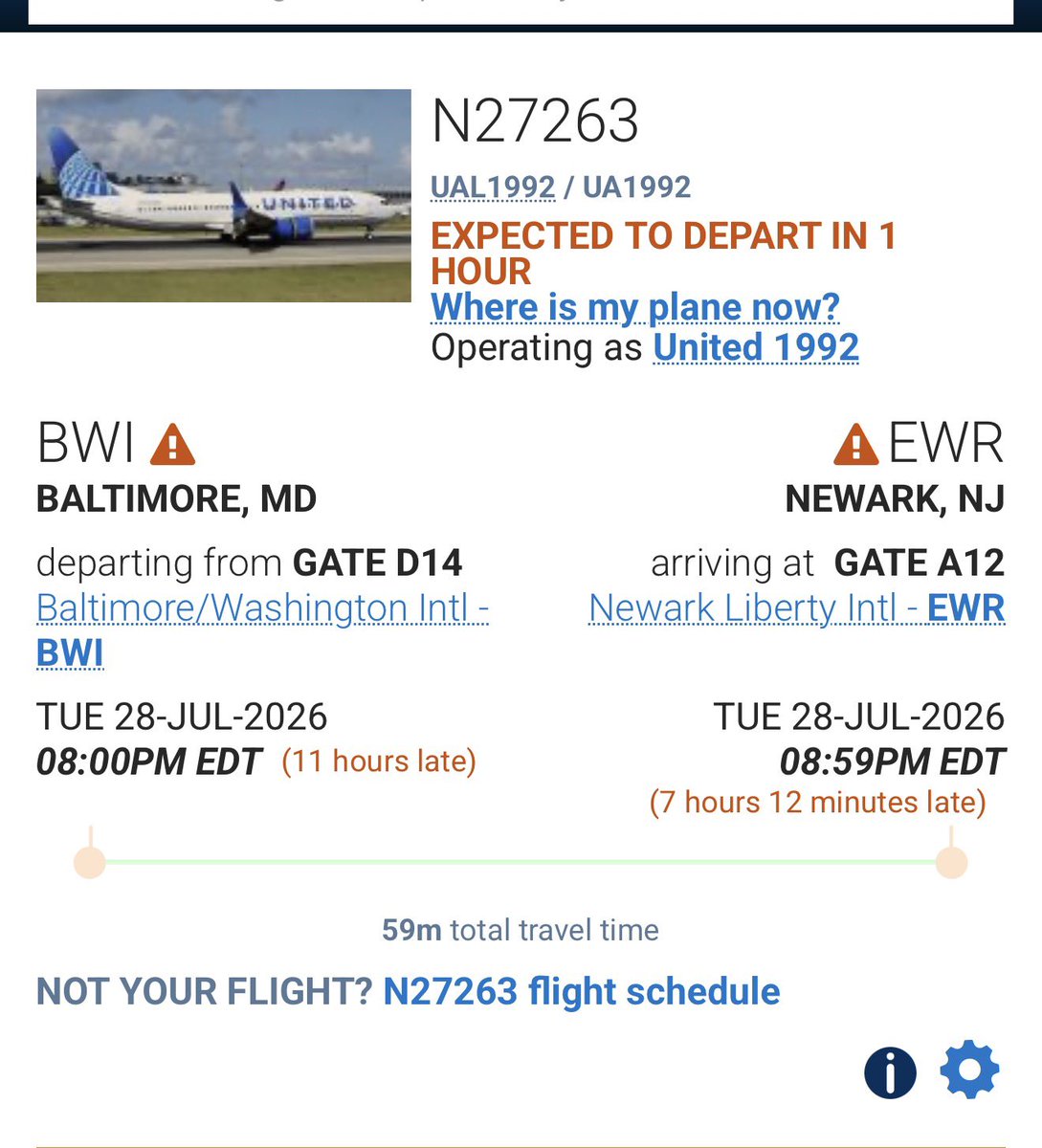 LSCapital90's tweet photo. How is this acceptable, @united? UA263 (Newark → Mexico City) is now delayed by 11+ hours bc it’s waiting on the same aircraft that’s arriving late from another flight. At what point do you stop cascading delays and assign replacement aircraft? Plenty of other flights departed https://t.co/8ZDc9SgfMy