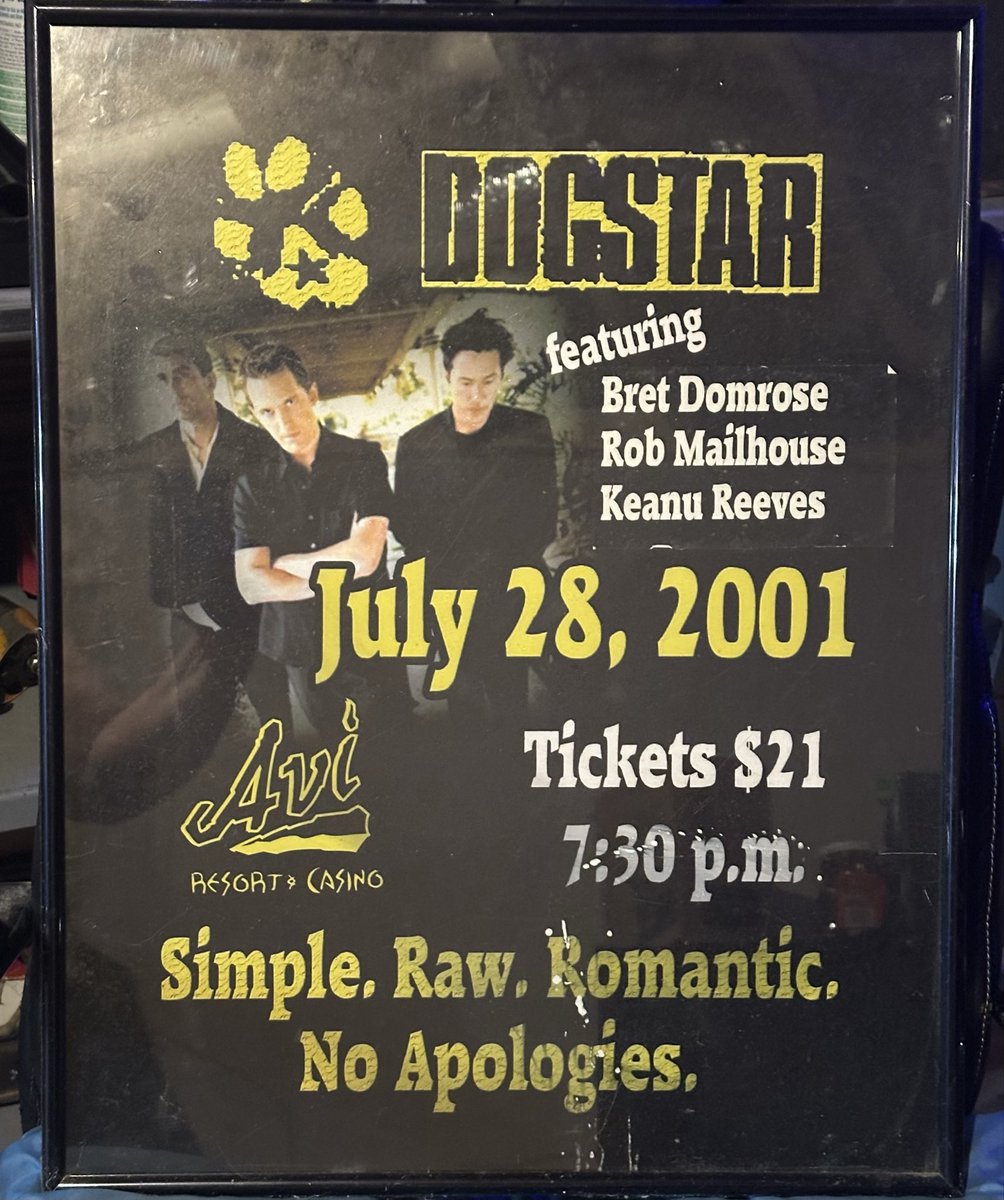 DASavage314's tweet photo. @Dogstarsband 25th anniversary of this awesome show! Got this 1 of a kind (to my knowledge) poster from an Avi worker for a $25 chip and coming out of the elevator my (ex) wife got to meet Keanu and he graciously shook her hands and asked me how I was doing. True Gentleman indeed https://t.co/6wFZRkcNVZ
