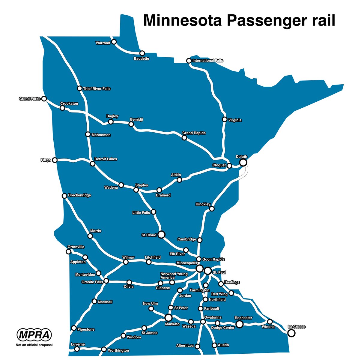 MidwesternPRA's tweet photo. Imagine being able to take a train across most of Minnesota: https://t.co/p1lsRPMFNi